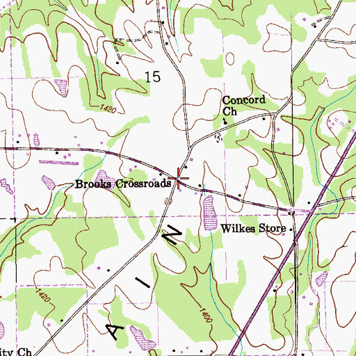 Topographic Map of Brooks Crossroads, AL