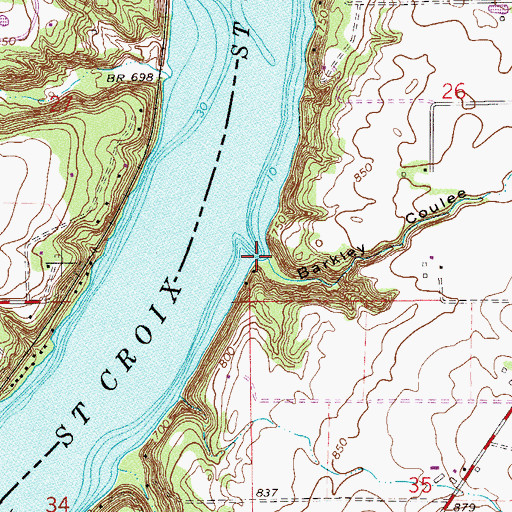 Topographic Map of Barkley Coulee, WI