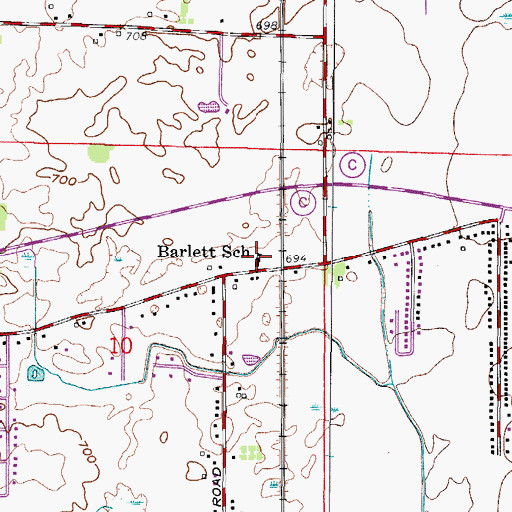 Topographic Map of Barlett School, WI