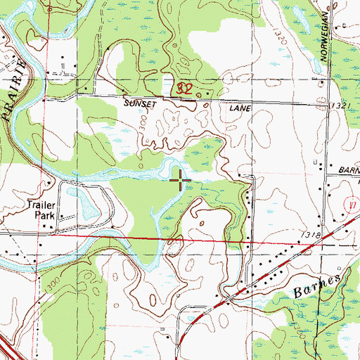 Topographic Map of Barnes Creek, WI