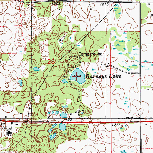 Topographic Map of Barneys Lake, WI
