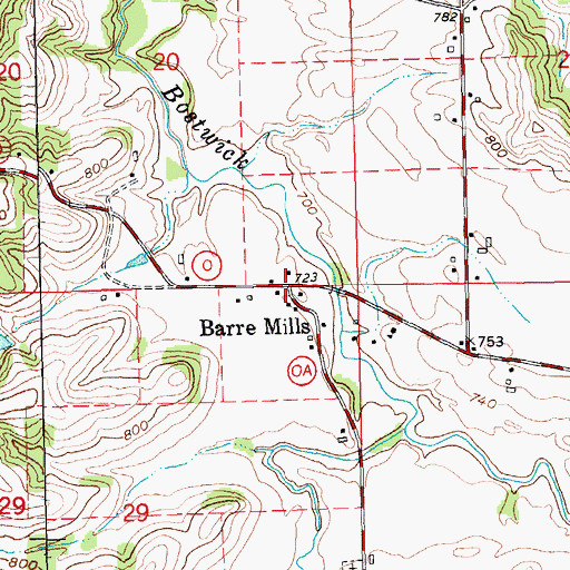 Topographic Map of Barre Mills, WI