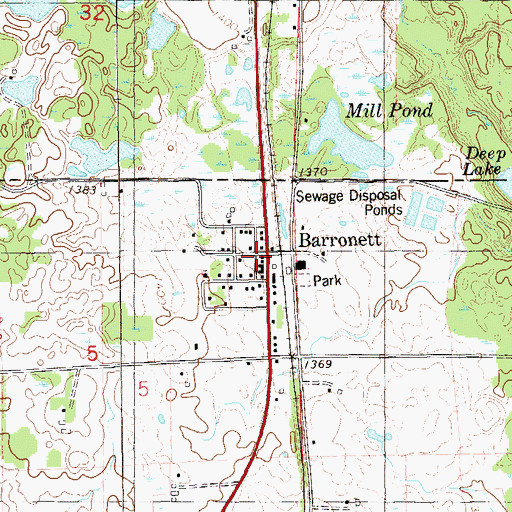 Topographic Map of Barronett, WI