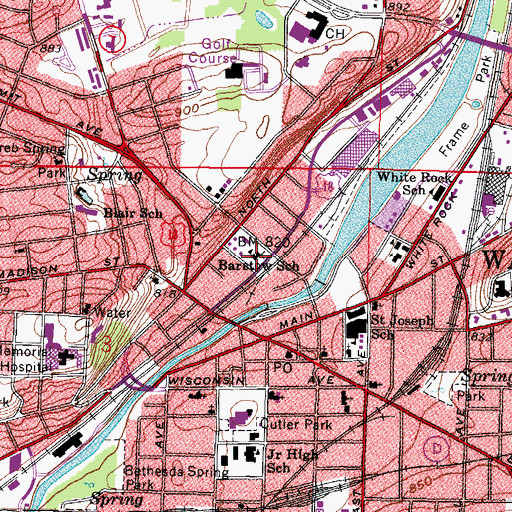 Topographic Map of Barstow School, WI