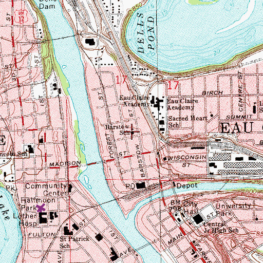Topographic Map of Barstow School, WI