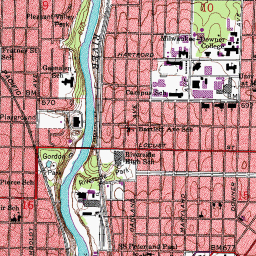 Topographic Map of Bartlett Avenue School, WI