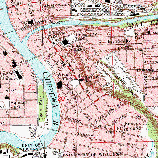 Topographic Map of Bartlett School, WI