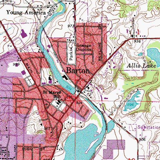 Topographic Map of Barton, WI