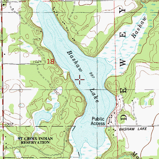 Topographic Map of Bashaw Lake, WI