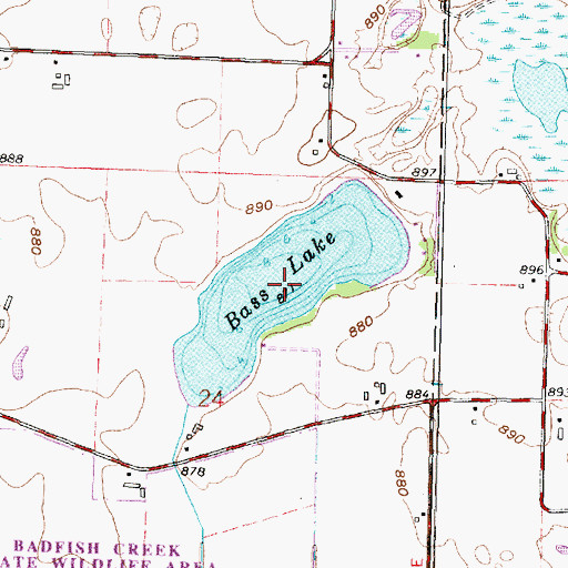 Topographic Map of Bass Lake, WI