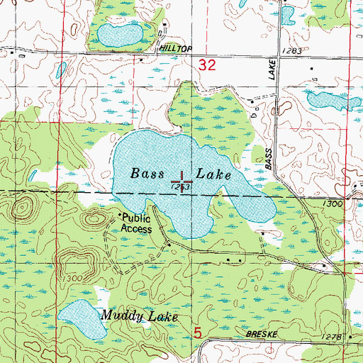 Topographic Map of Bass Lake, WI