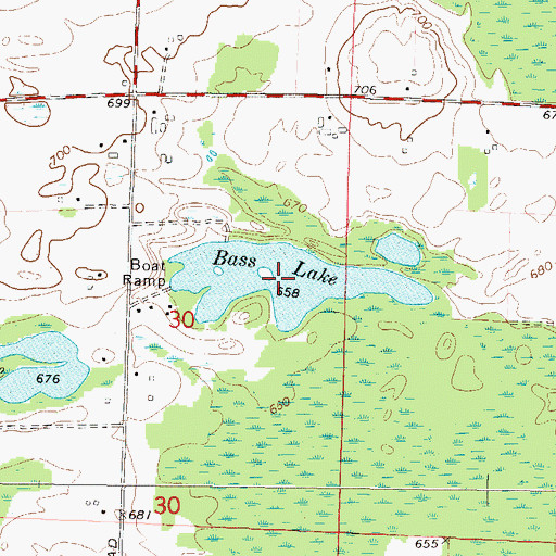 Topographic Map of Bass Lake, WI