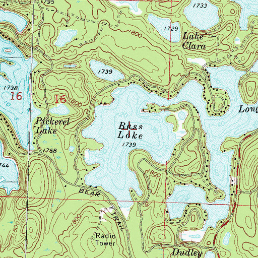 Topographic Map of Bass Lake, WI