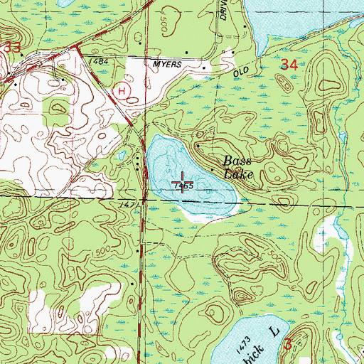 Topographic Map of Bass Lake, WI