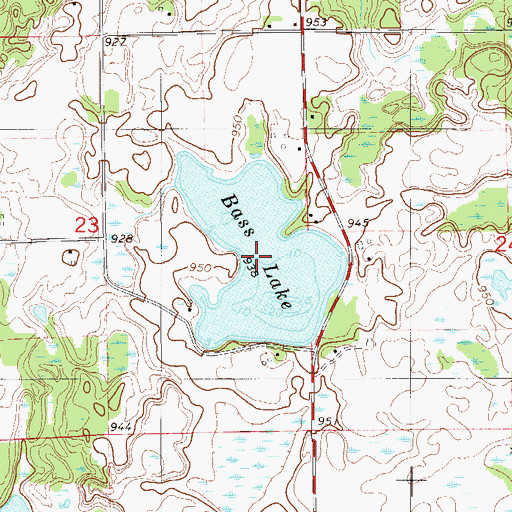Topographic Map of Bass Lake, WI