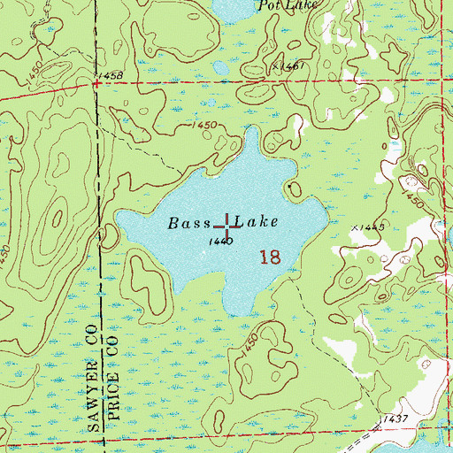 Topographic Map of Bass Lake, WI