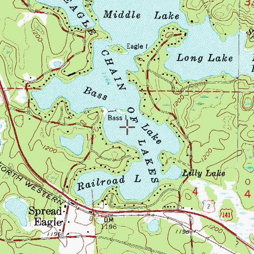 Topographic Map of Bass Lake, WI