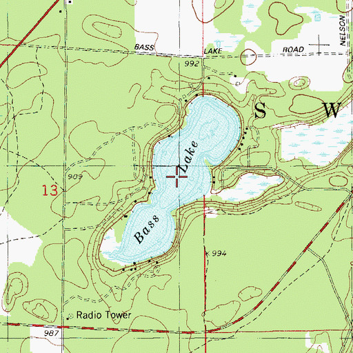 Topographic Map of Bass Lake, WI