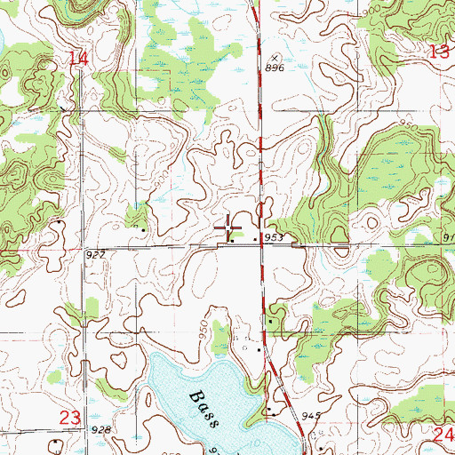 Topographic Map of Bass Lake School, WI