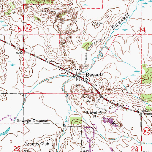 Topographic Map of Bassett, WI