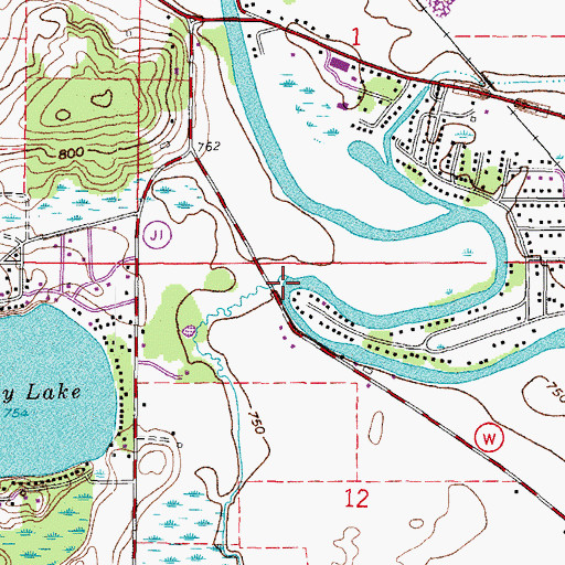 Topographic Map of Bassett Creek, WI