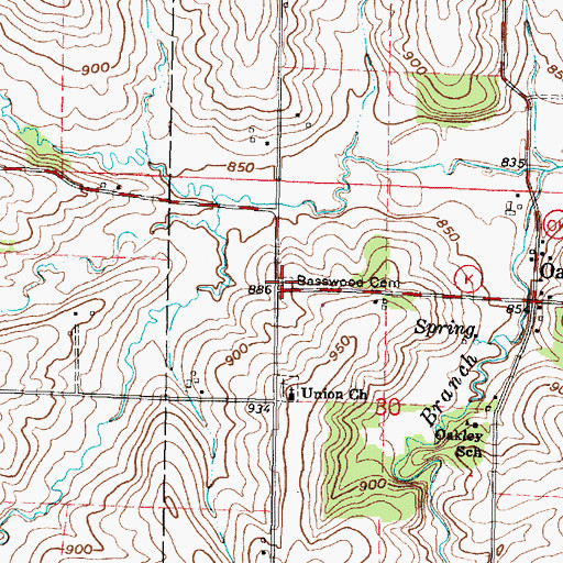 Topographic Map of Basswood Cemetery, WI