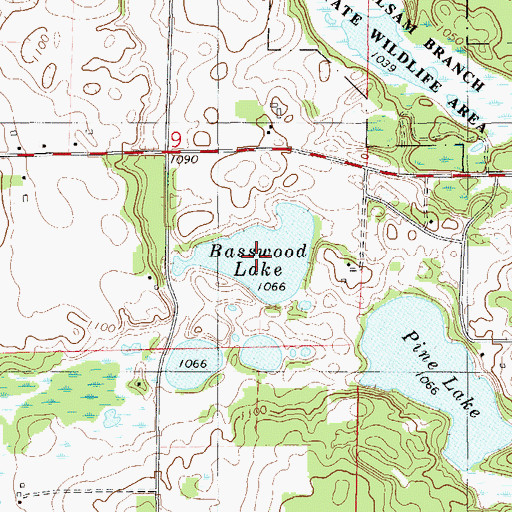 Topographic Map of Basswood Lake, WI