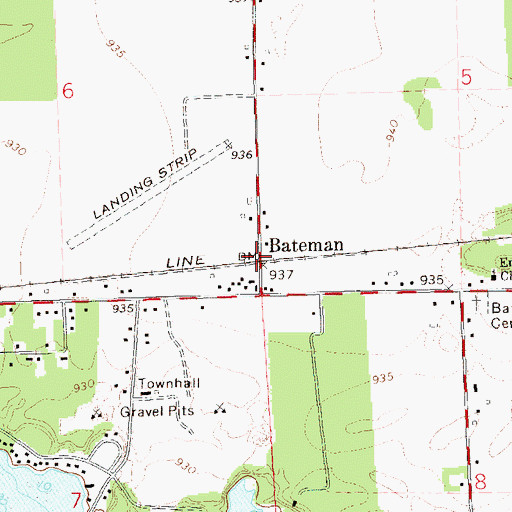 Topographic Map of Bateman, WI