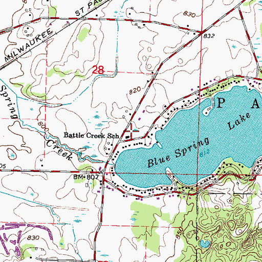 Topographic Map of Battle Creek School, WI