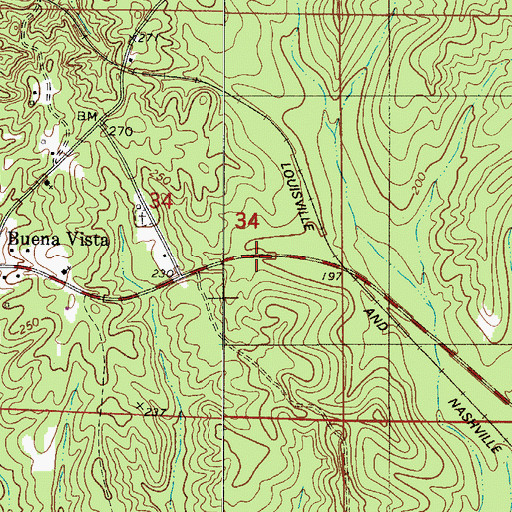 Topographic Map of Buena Vista, AL