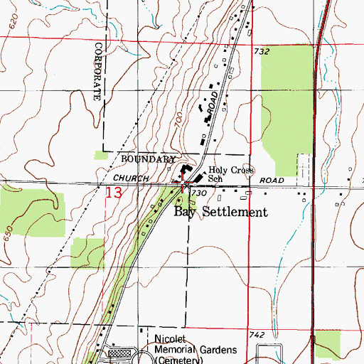 Topographic Map of Bay Settlement, WI