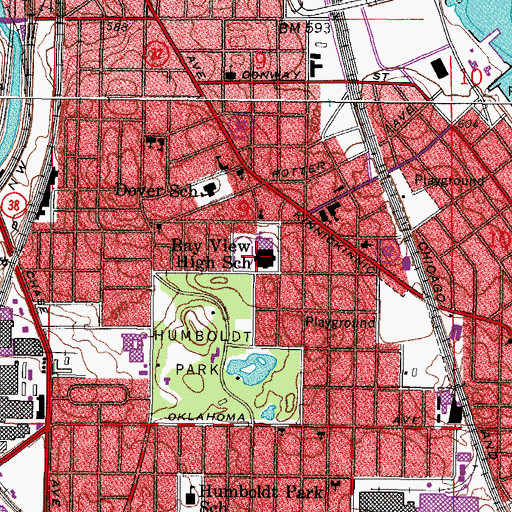 Topographic Map of Bay View Middle and High School, WI