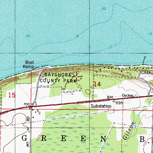Topographic Map of Bayshore County Park, WI