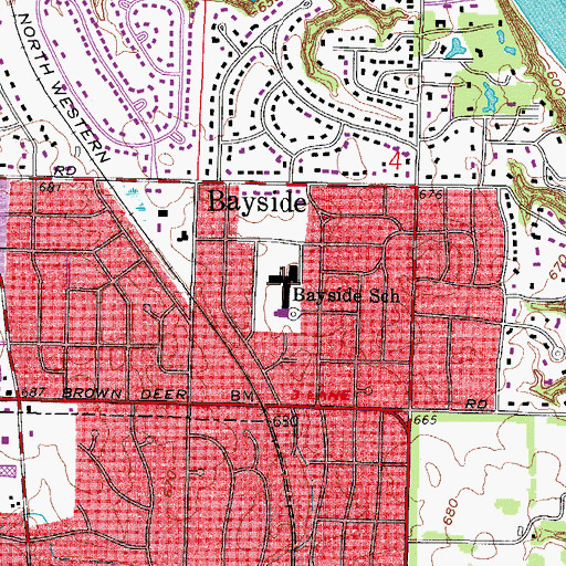 Topographic Map of Bayside Middle School, WI
