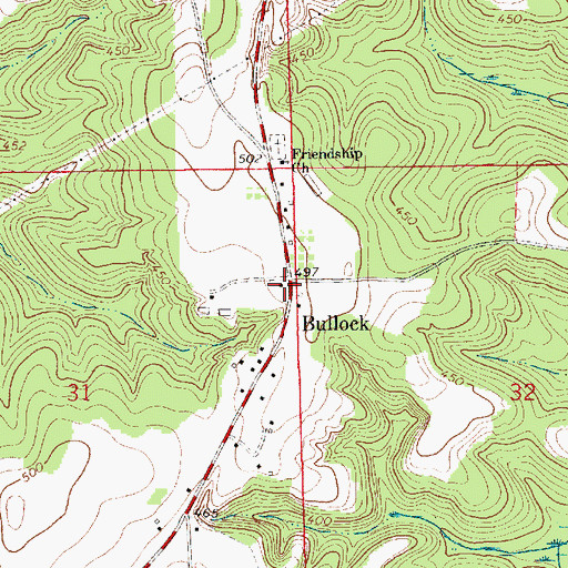 Topographic Map of Bullock, AL