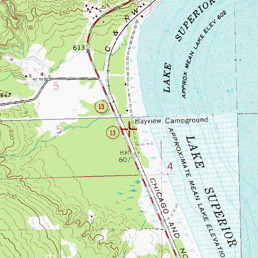 Topographic Map of Bayview Campground, WI