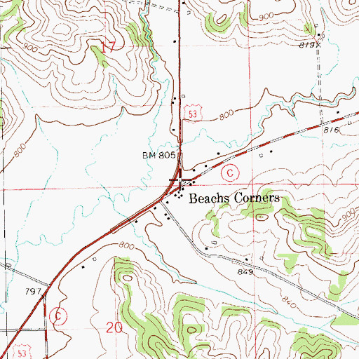 Topographic Map of Beachs Corners, WI