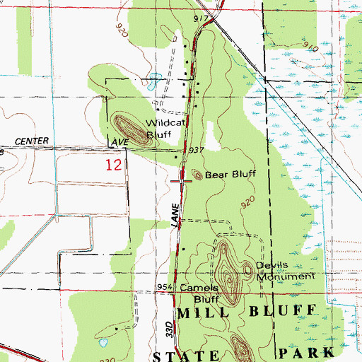 Topographic Map of Bear Bluff, WI