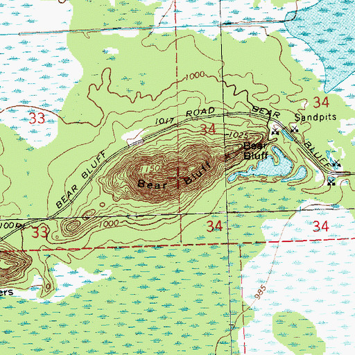 Topographic Map of Bear Bluff, WI