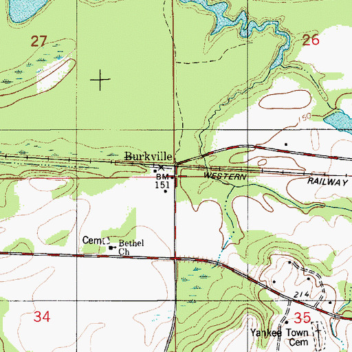 Topographic Map of Burkville, AL