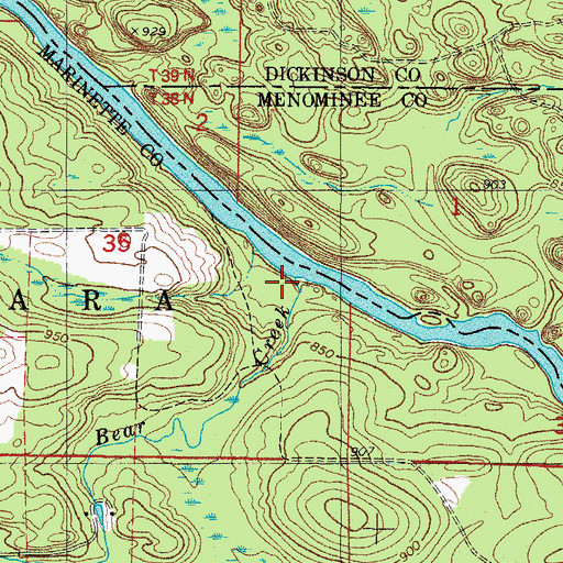 Topographic Map of Bear Creek, WI