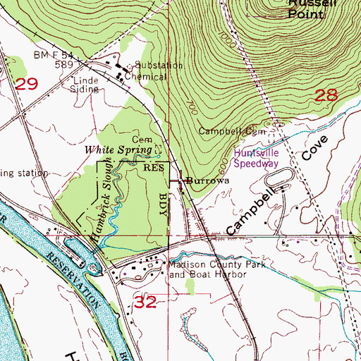 Topographic Map of Burrows, AL