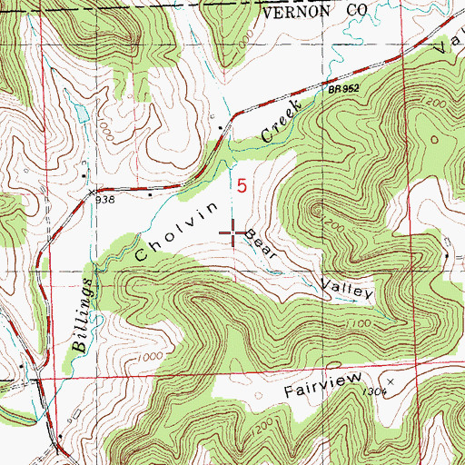 Topographic Map of Bear Valley, WI