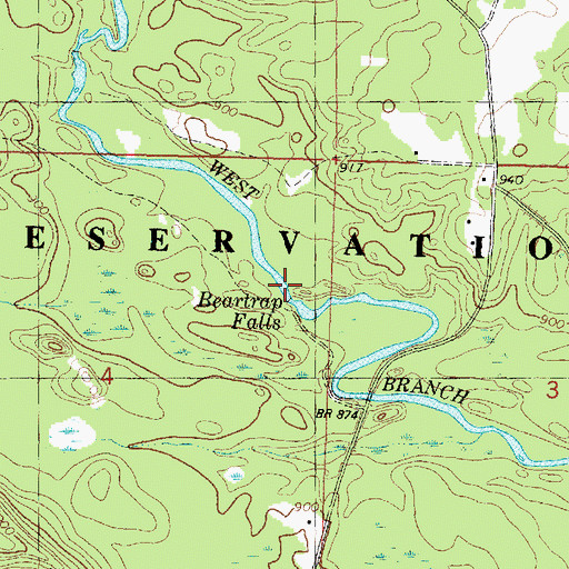 Topographic Map of Beartrap Falls, WI