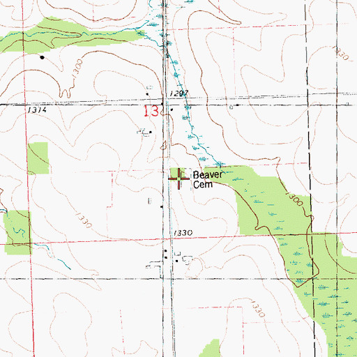 Topographic Map of Beaver Cemetery, WI