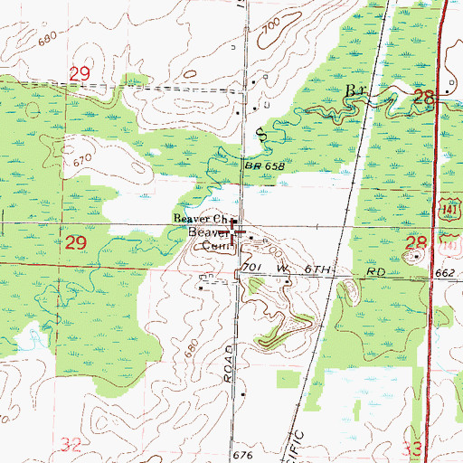 Topographic Map of Beaver Cemetery, WI