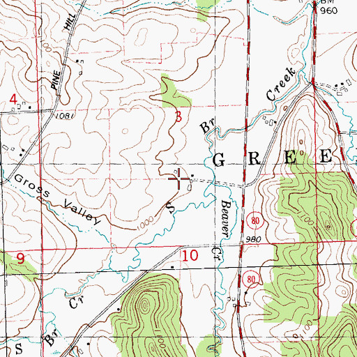 Topographic Map of Beaver Creek, WI