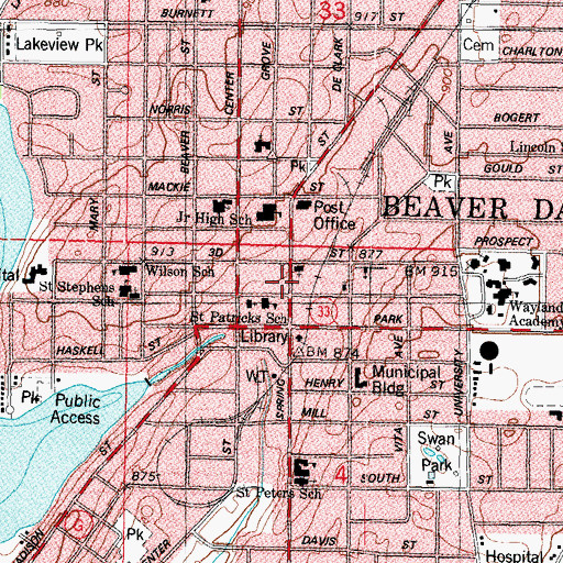Topographic Map of Beaver Dam, WI
