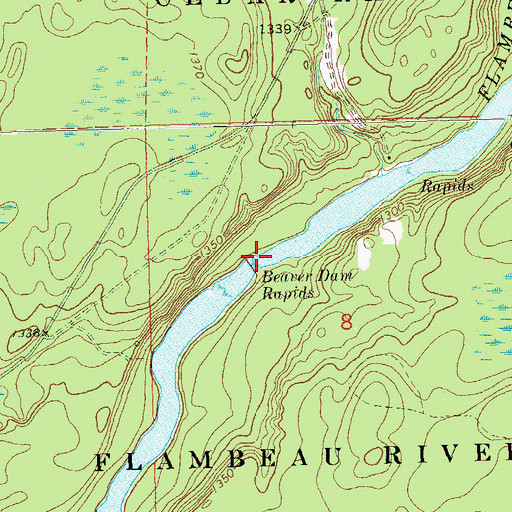 Topographic Map of Beaver Dam Rapids, WI