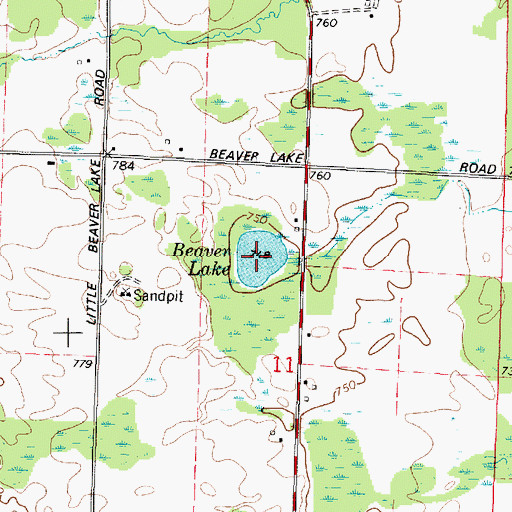 Topographic Map of Beaver Lake, WI